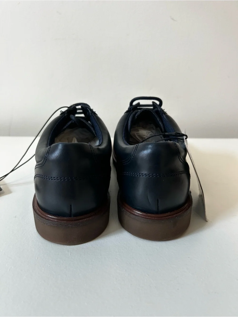 Zara Navy Leather Kids Lace-Up Dress Shoes with Brown Sole